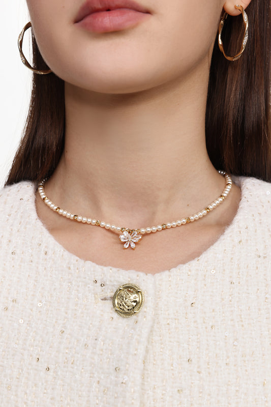 Colar Peggie com Pérola, Diamante e Flor