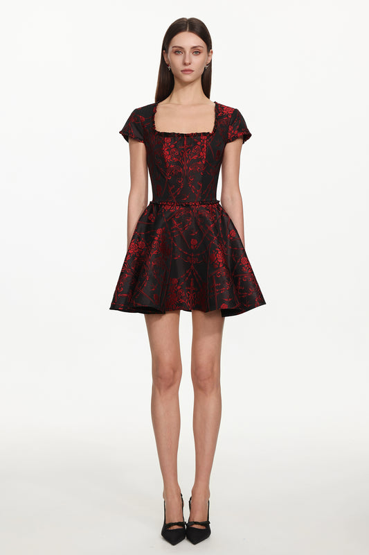 Vestido Mini Gail em Algodão com Decote Quadrado e Manga Curta