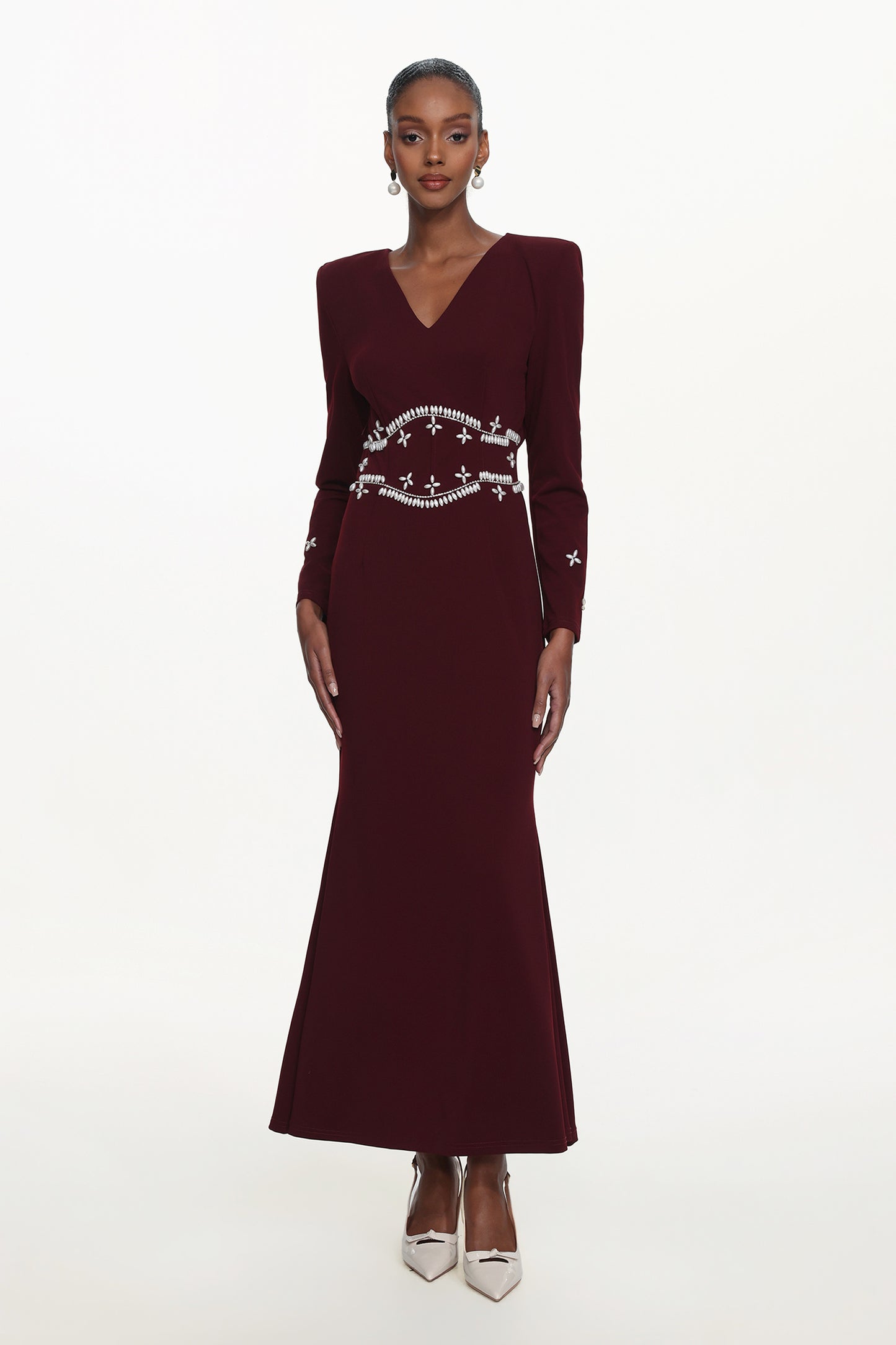 Vestido Maxi Romita com Decote em V e Manga Longa