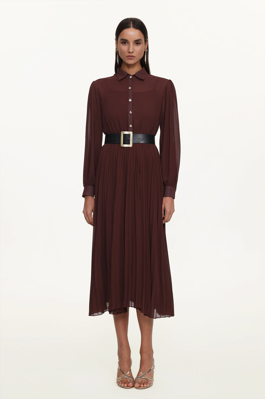 Vestido Maxi Evie com Manga Longa e Pregas