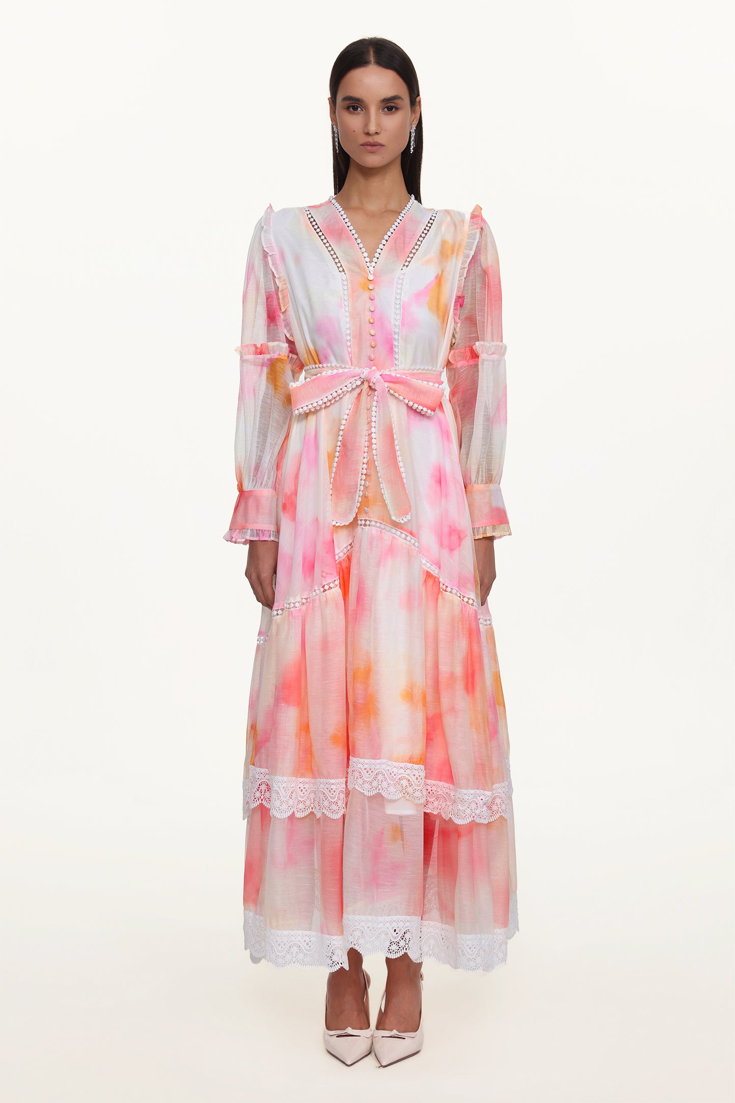 Vestido Natalya Resort com Renda e Estampa Abstrata