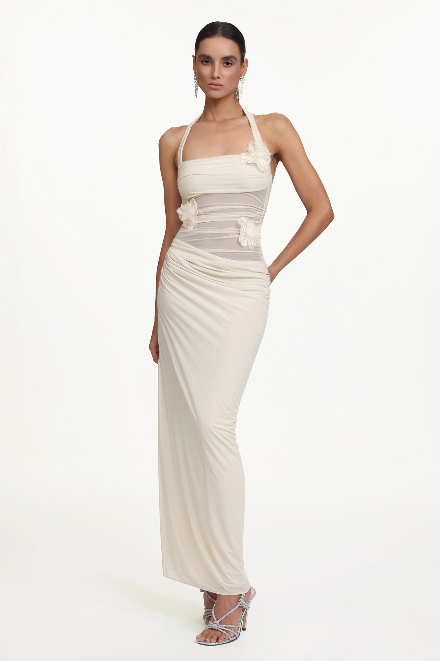 Vestido Maxi Halter Lacava com Franzidos Florais