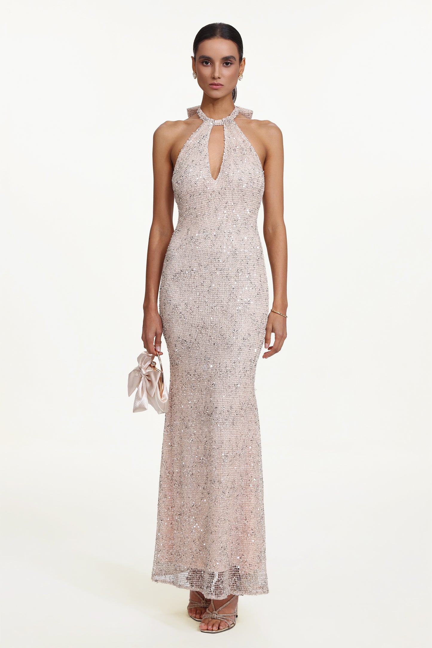 Halter Cut Out Paetê Saslim — Vestido Maxi