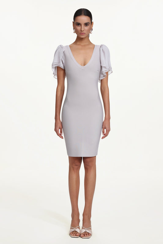 Vestido Midi Winiva com Decote V e Manga Curta