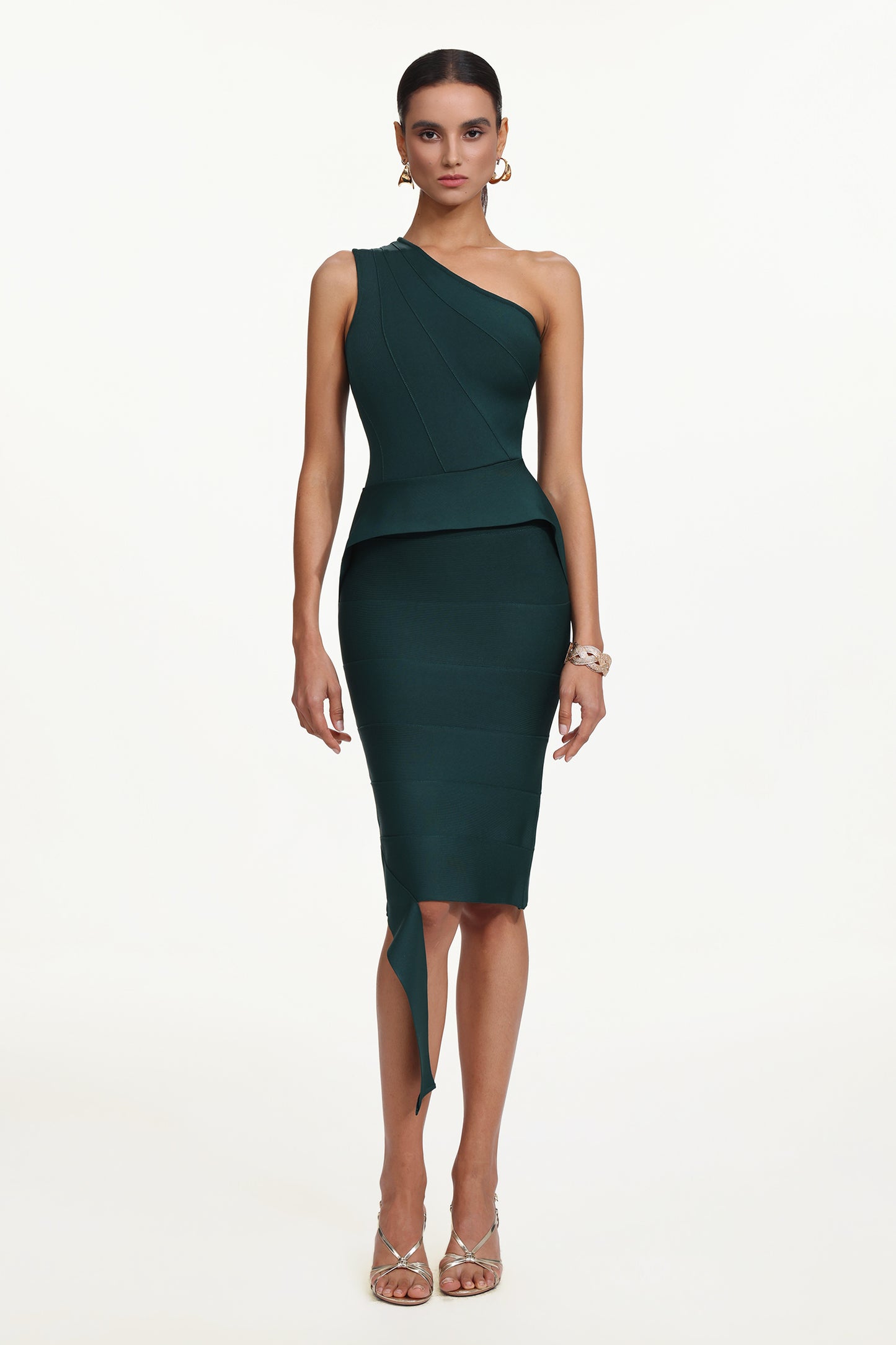 Vestido Midi Novah Classic com Um Ombro e Bandage