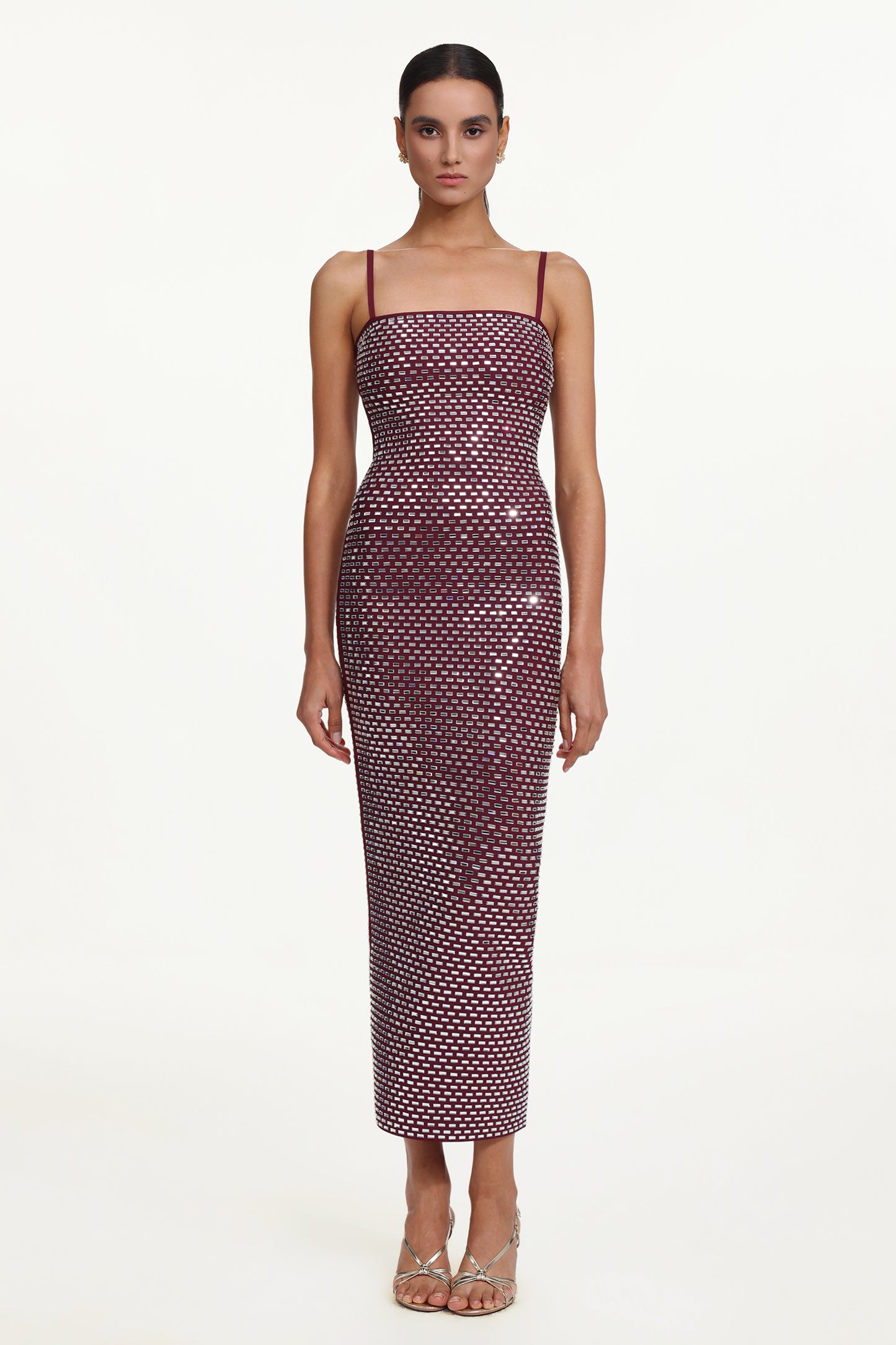 Vestido Maxi Orisy Sem Mangas com Aplicações de Cristal