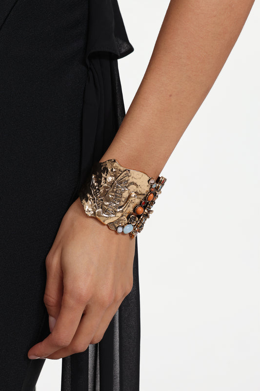 Pulseira Aberta Samala com Flor, Resina Vintage e Metal