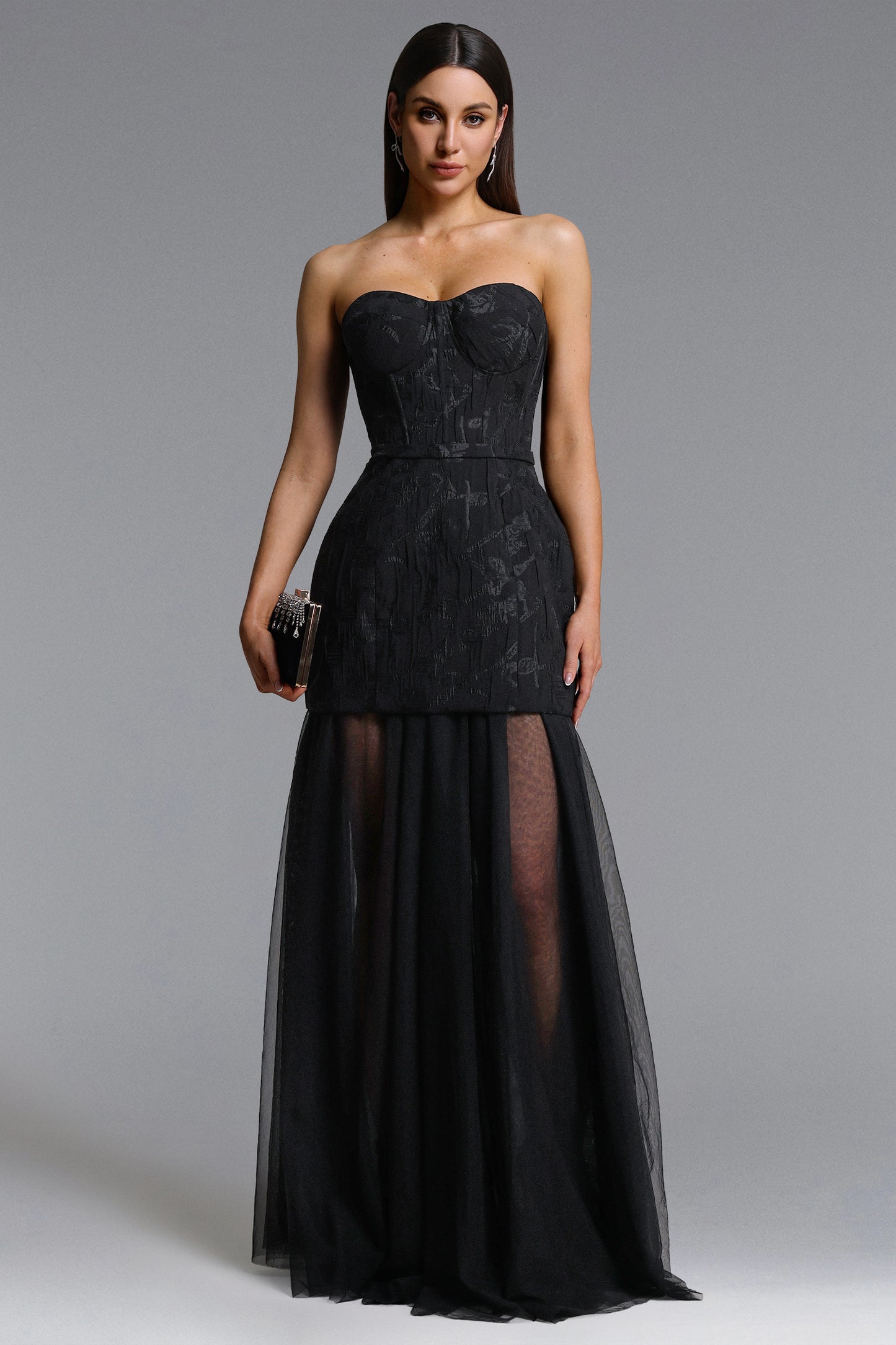Vestido Longo Margo com Decote Tomara que Caia em Jacquard Floral