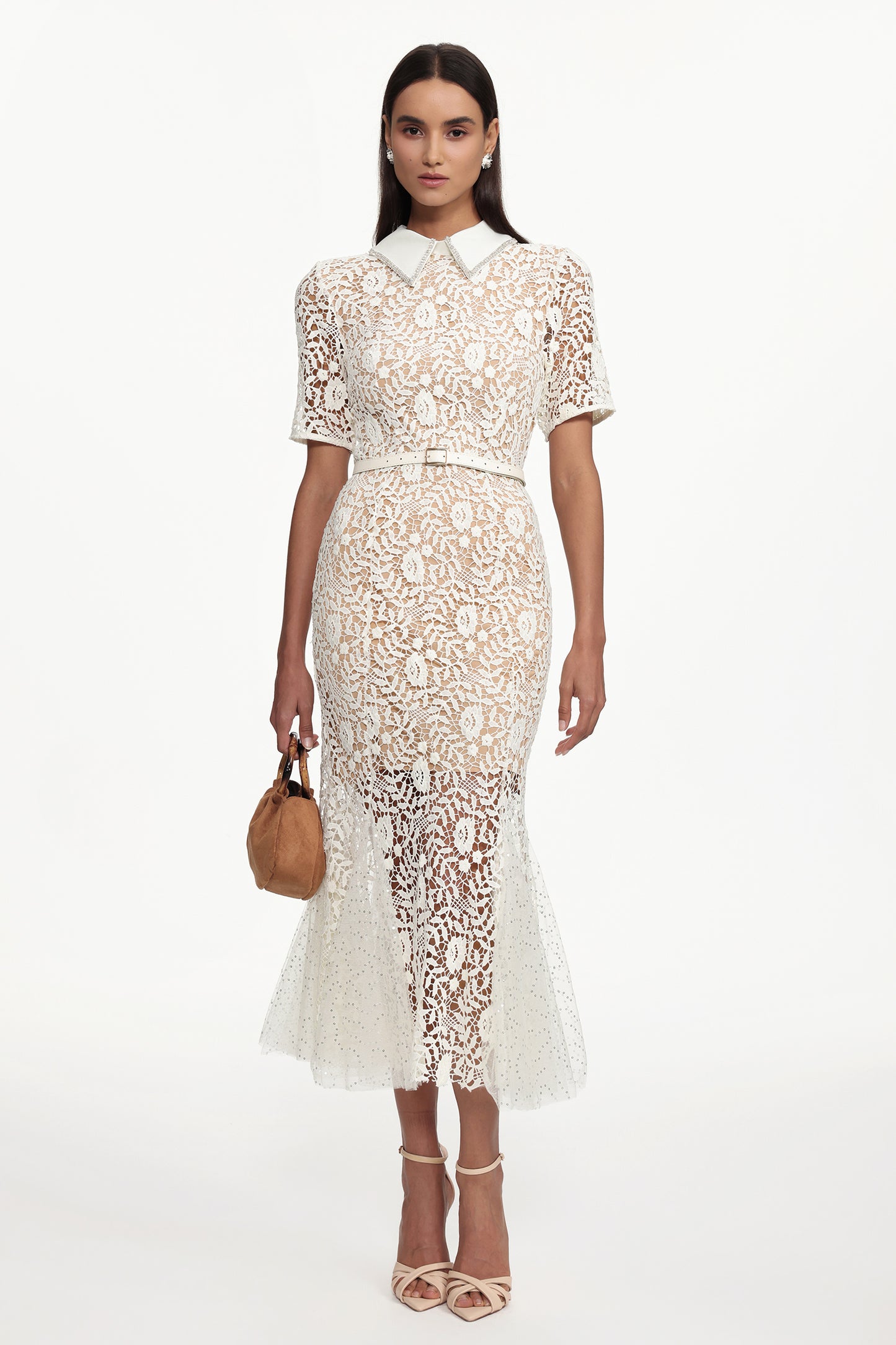 Vestido Maxi Selly em Renda com Detalhes em Strass