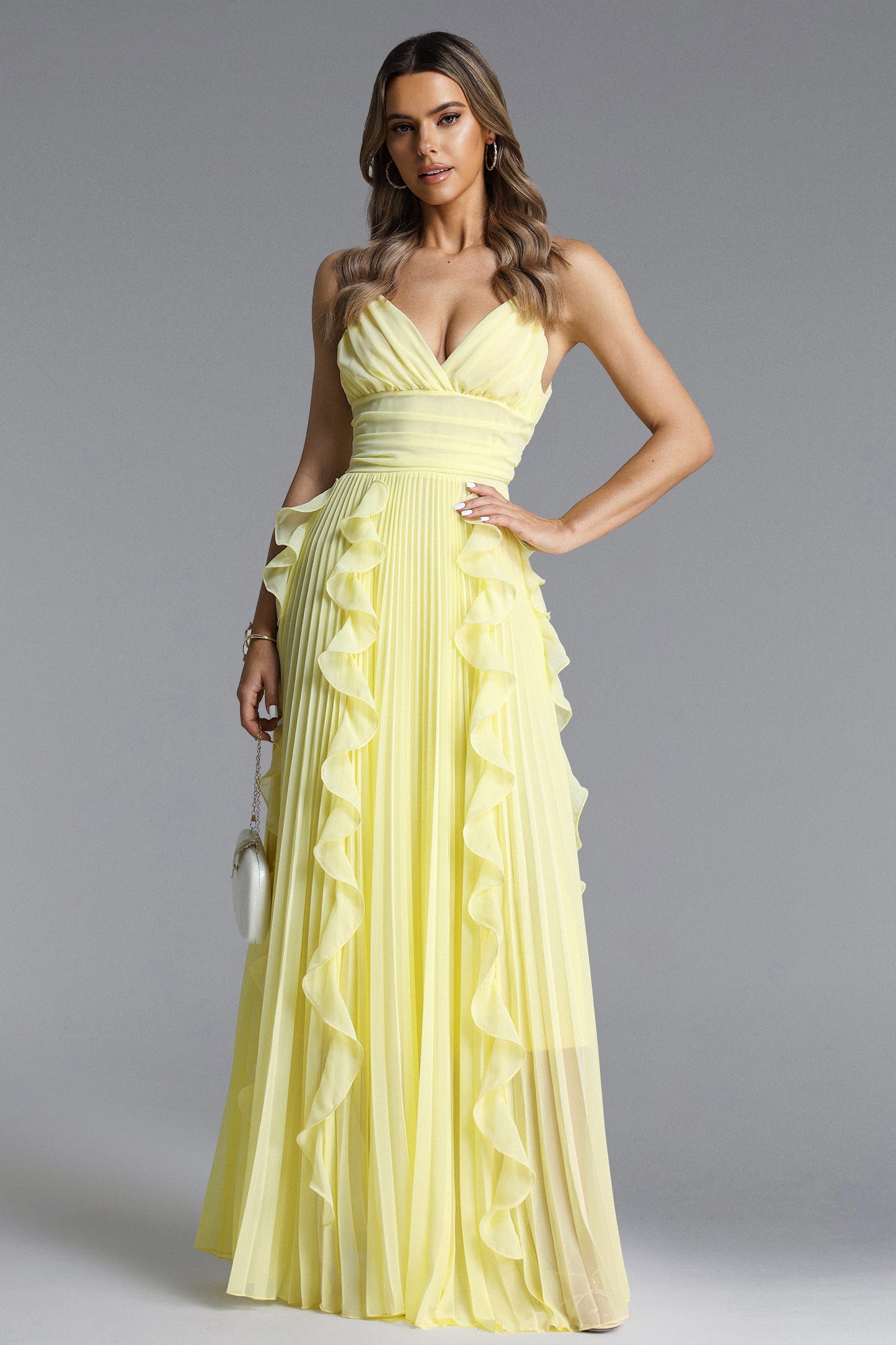 Vestido Maxi Viky com Pregas e Babados