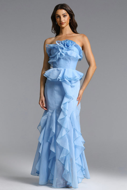 Maxi Dress Deirdre Romântico com Assimetria e Babado Floral