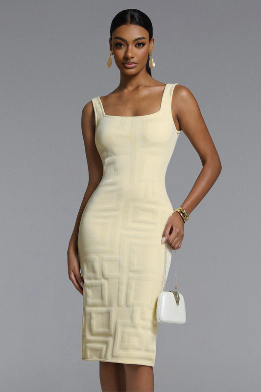 Vestido Midi Vilina em Bandagem com Padronagem Xadrez