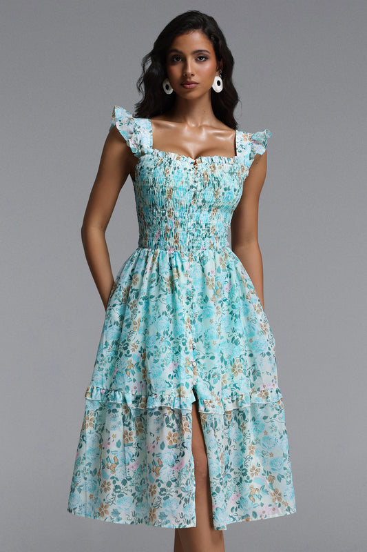 Vestido Midi Myla Resort com Estampa Floral e Babado Fluido