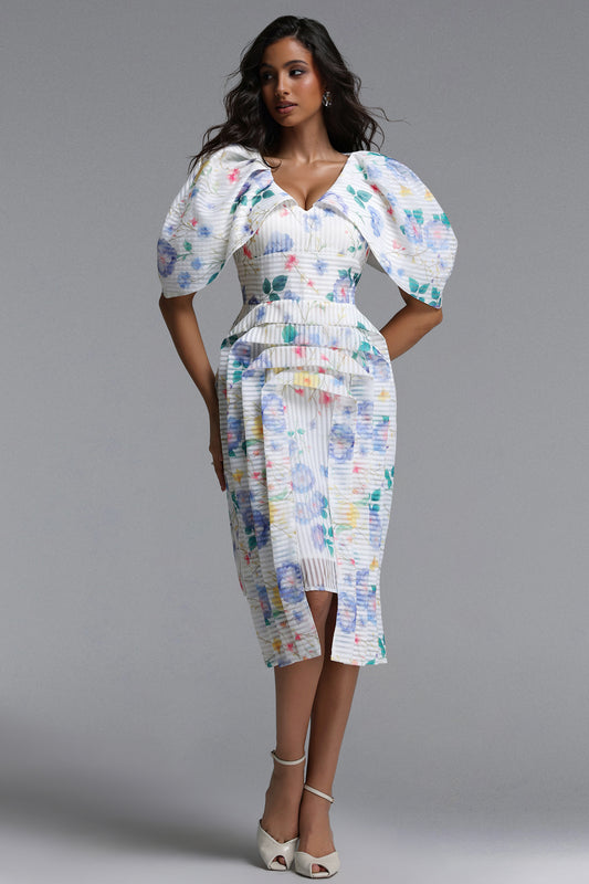 Vestido Midi Wezal com Estampa Floral e Listras