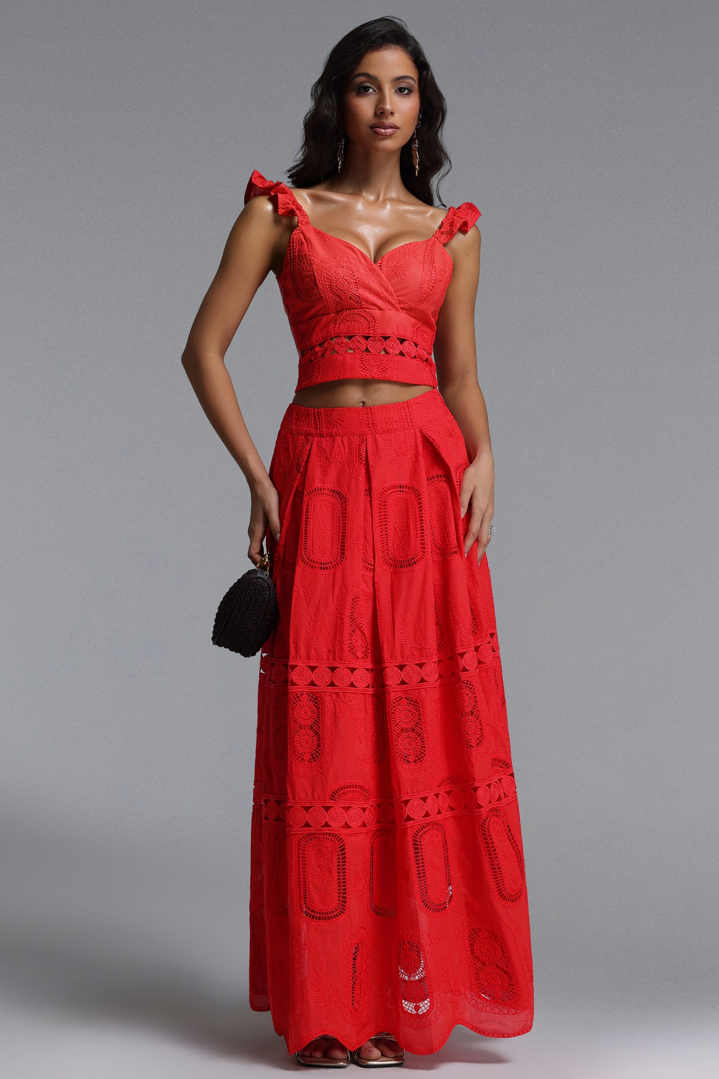 Conjunto Lali em Crepe com Decote V, Sem Mangas e Babados