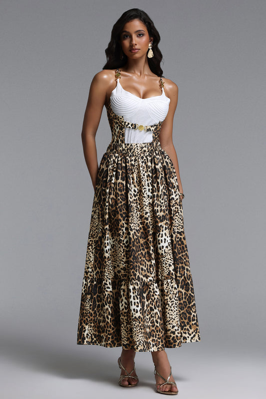Vestido Maxi Yuria em Estampa Leopardo Fluido sem Mangas