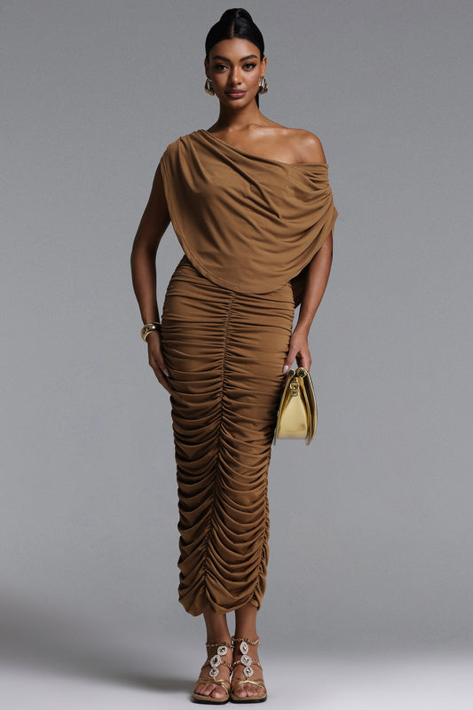Vestido Maxi Nahla com Decote Cowl Neck Drapeado