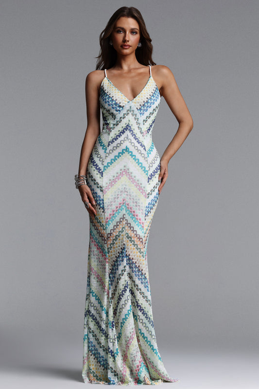 Vestido Maxi Salama com Decote V e Padronagem Floral