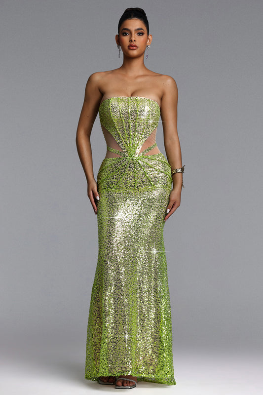 Vestido Maxi Kerlin Tomara que Caia com Cut-Out e Paetês