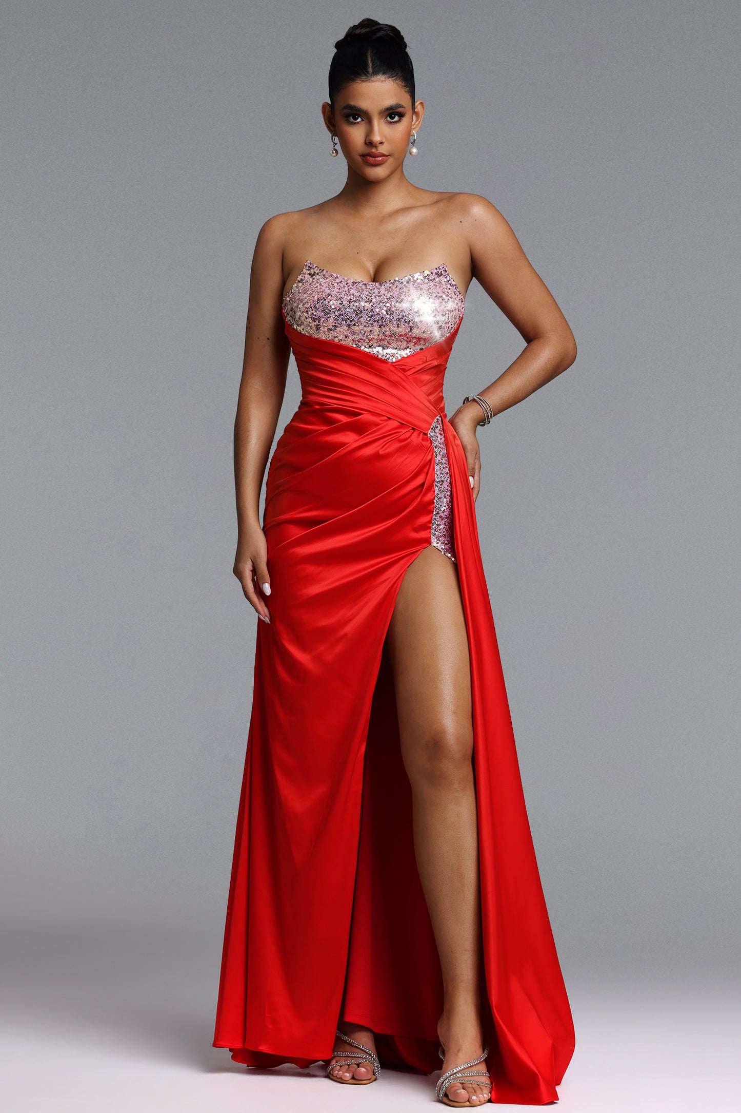 Vestido Maxi Lase em Cetim com Pregas