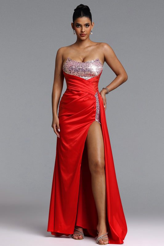 Vestido Maxi Lase em Cetim com Pregas