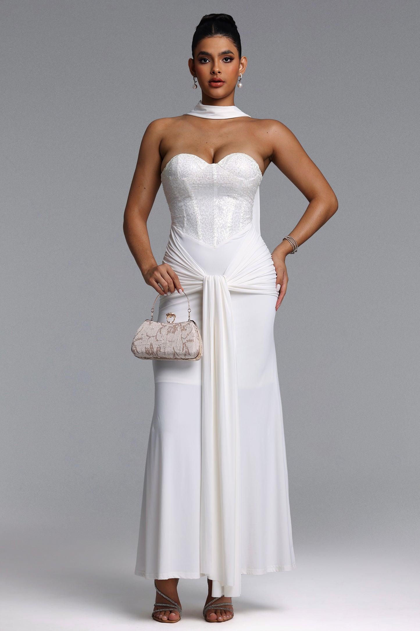Vestido Maxi Sharlot com Paetês e Drapeado