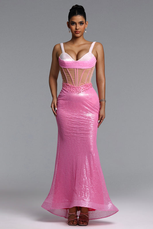 Vestido Maxi Tati com Recortes e Paetês