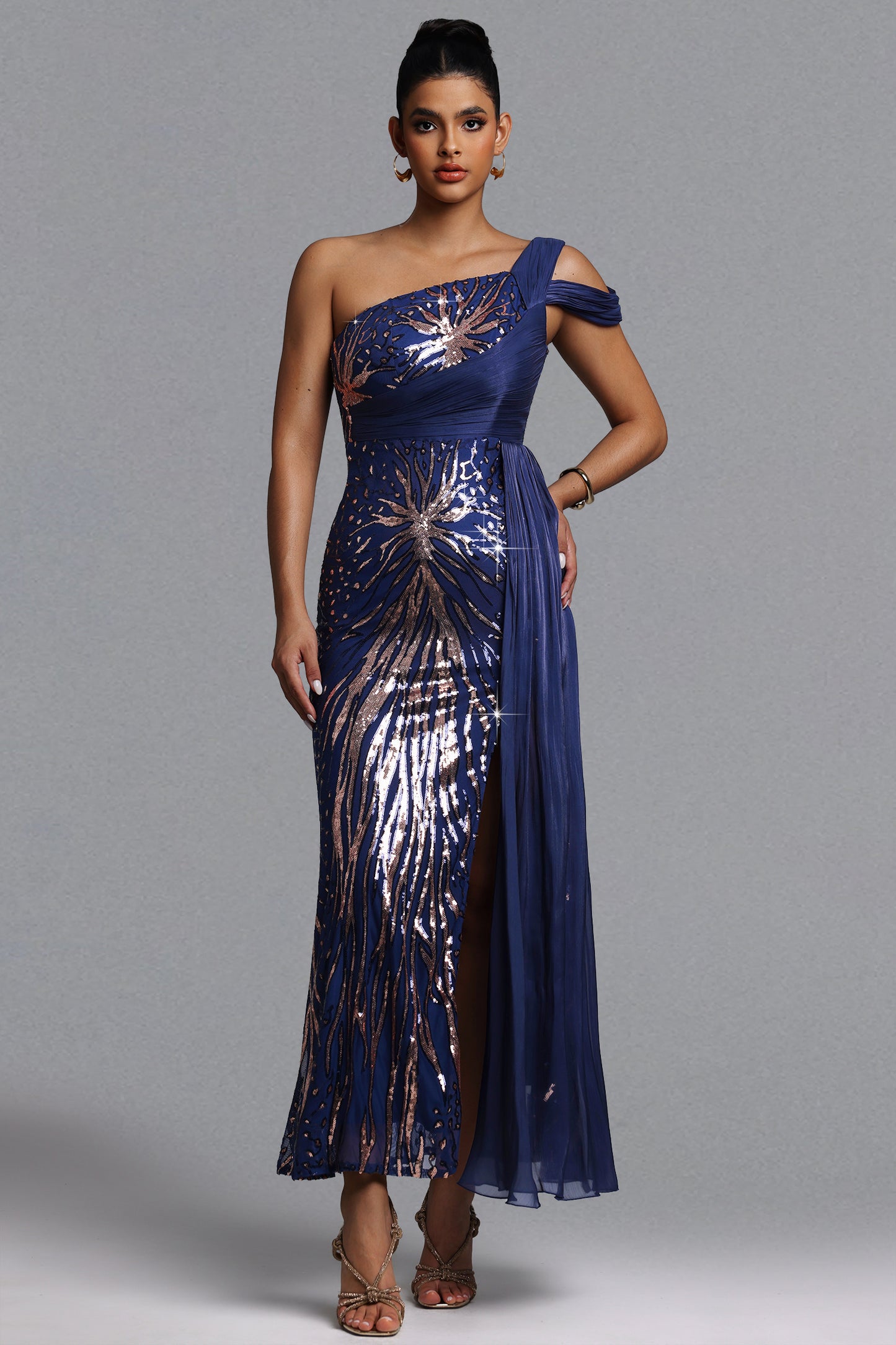 Vestido Maxi Samira com Pregas e Paetê
