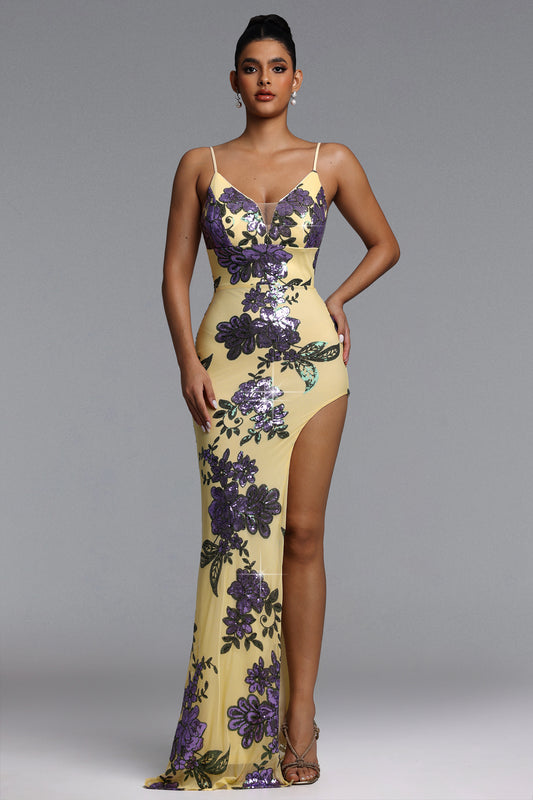 Vestido Maxi Lenny com Paetês e Decote V