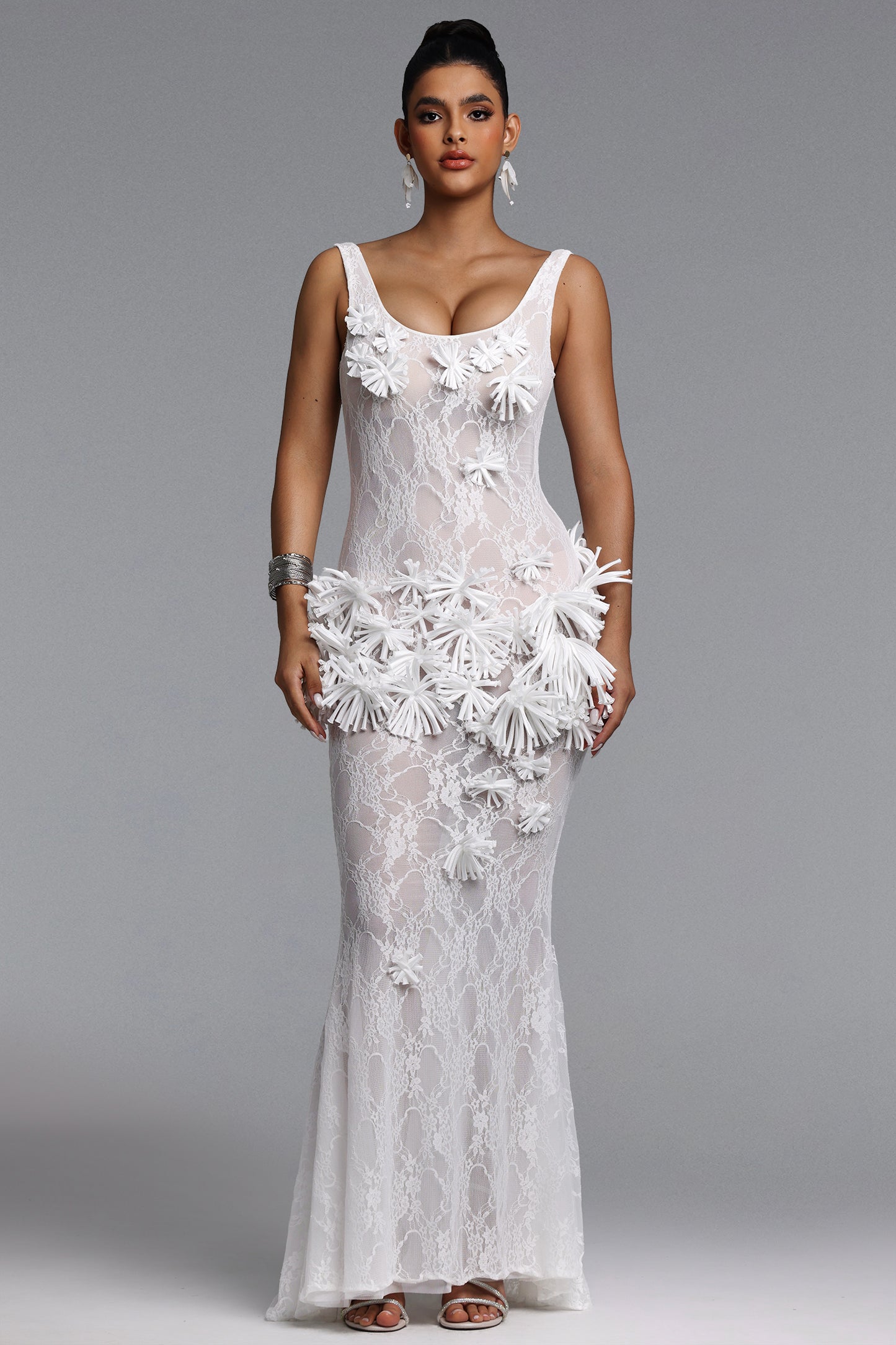 Vestido Maxi Uniena com Renda Florida