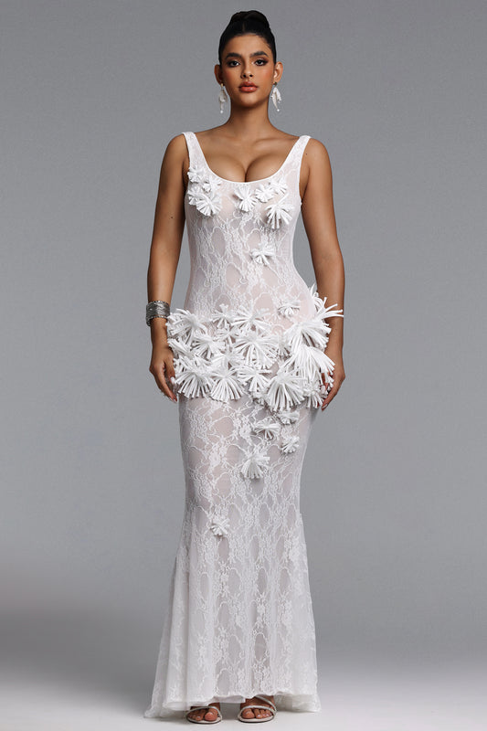 Vestido Maxi Uniena com Renda Florida