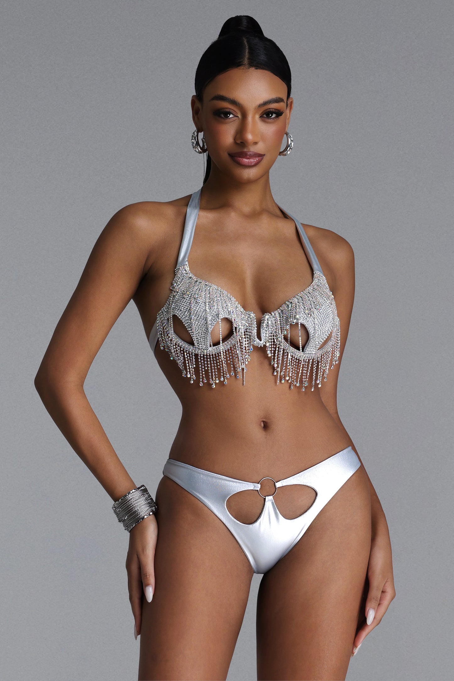 Biquíni Romia Halter Cut-Out Strass e Franja