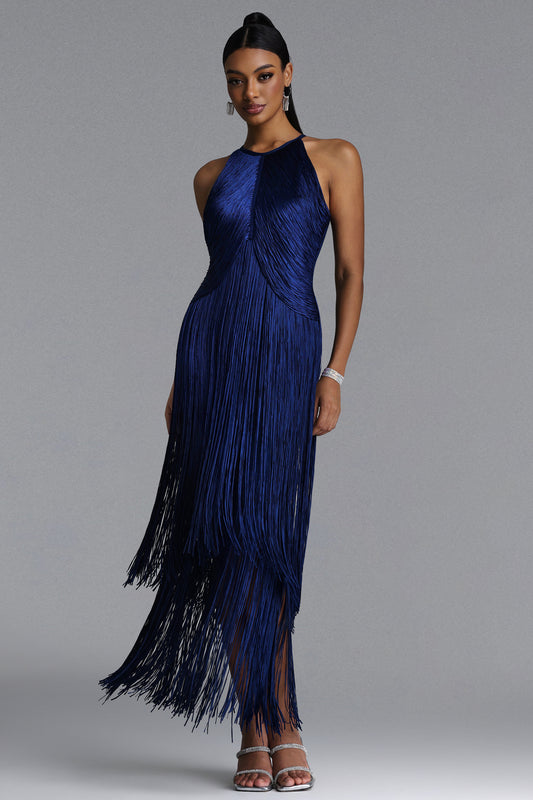 Vestido Maxi Sahara com Franjas e Hotfix