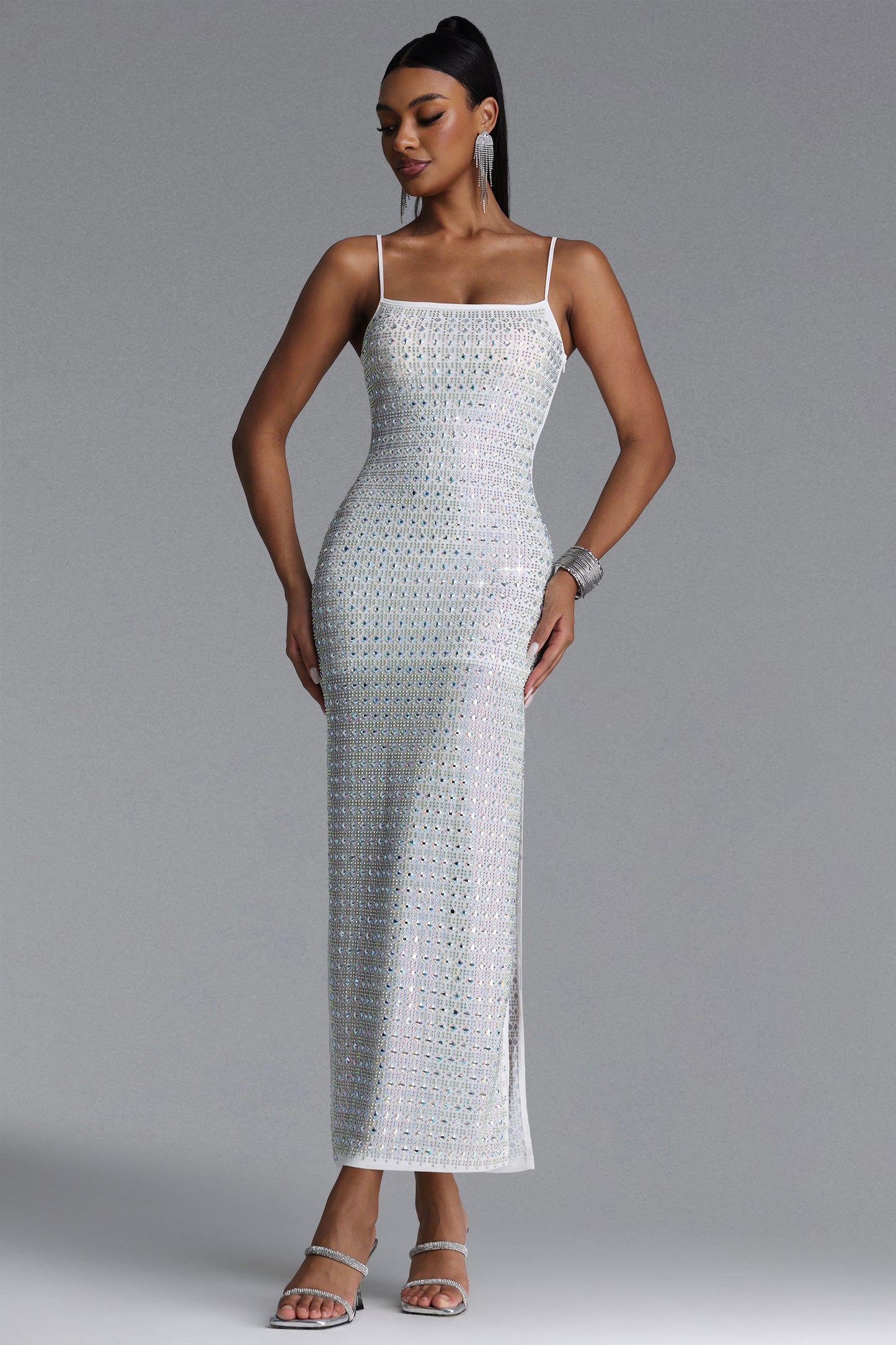 Vestido Maxi Laney com Fenda Lateral e Cristais