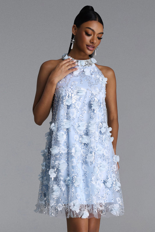 Vestido Juniper Halter com Paetê Floral Midi
