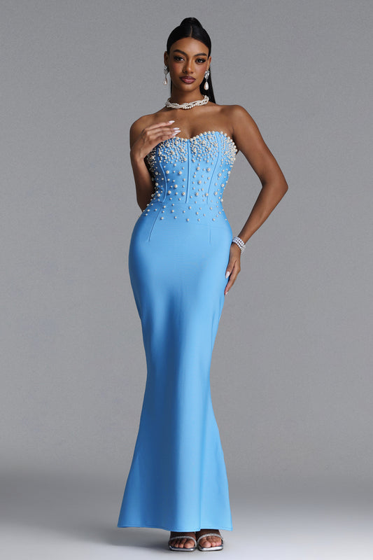 Vestido Longo Rebel Sem Alças com Pérolas