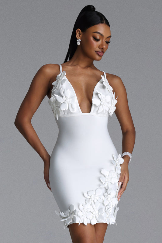 Vestido Bandage Margaret com Decote V e Flores