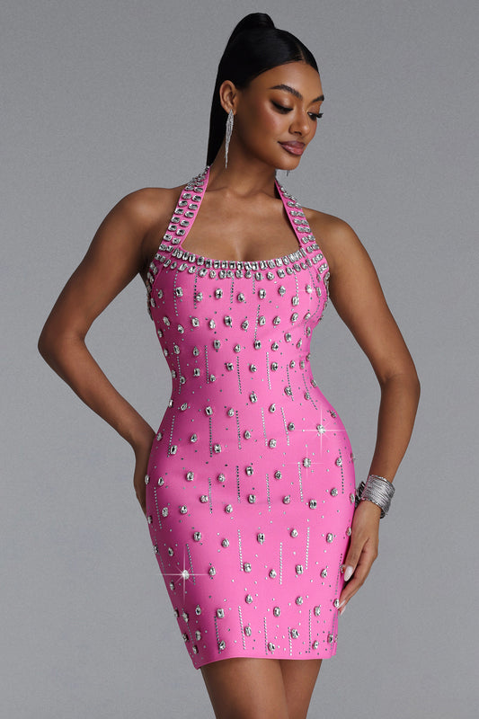 Halter Manik com Strass Rosa Curto