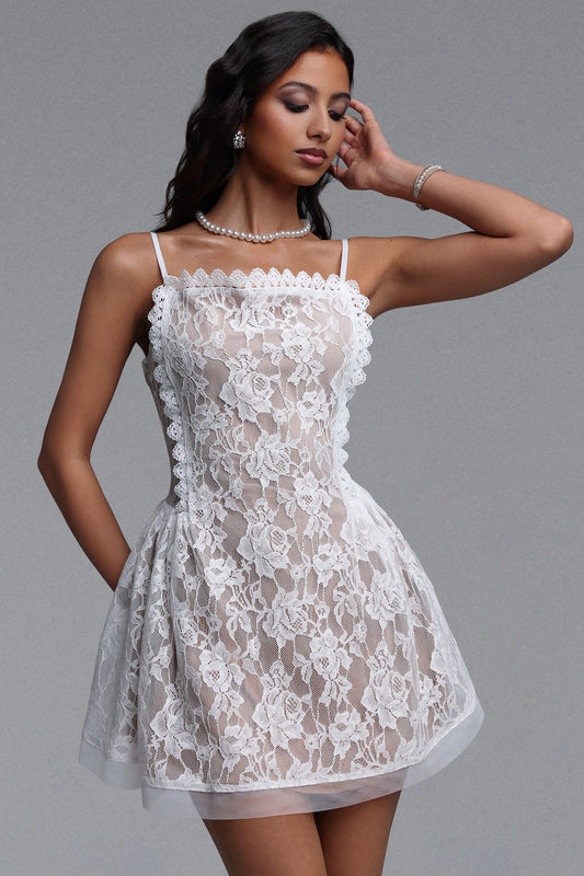 Vestido Erele Resort Sem Mangas com Renda e Tule Pregueado