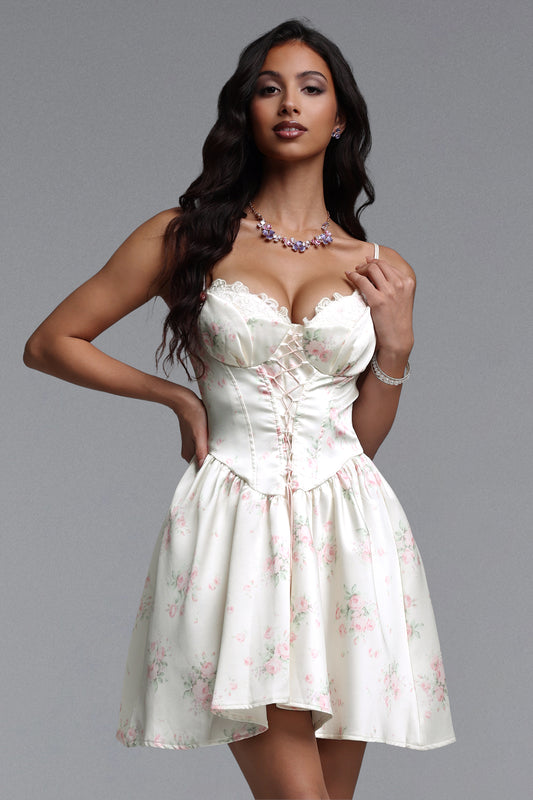 Vestido Mini Marcia Resort com Detalhes Florais
