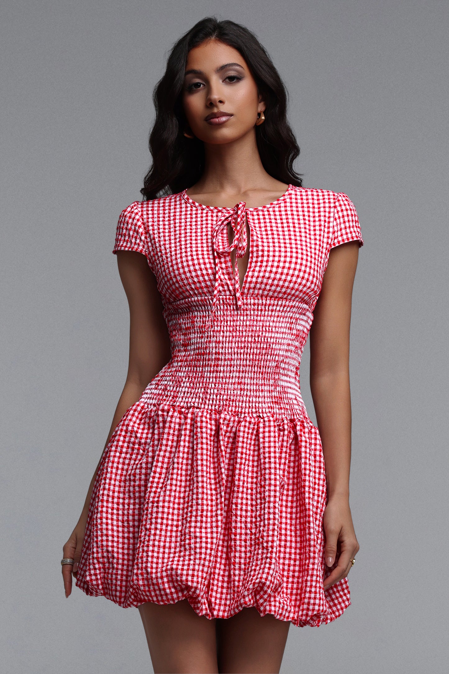 Vestido Mini Halasa com Xadrez em Tear