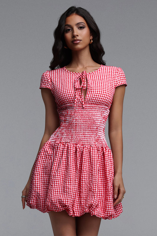 Vestido Mini Halasa com Xadrez em Tear