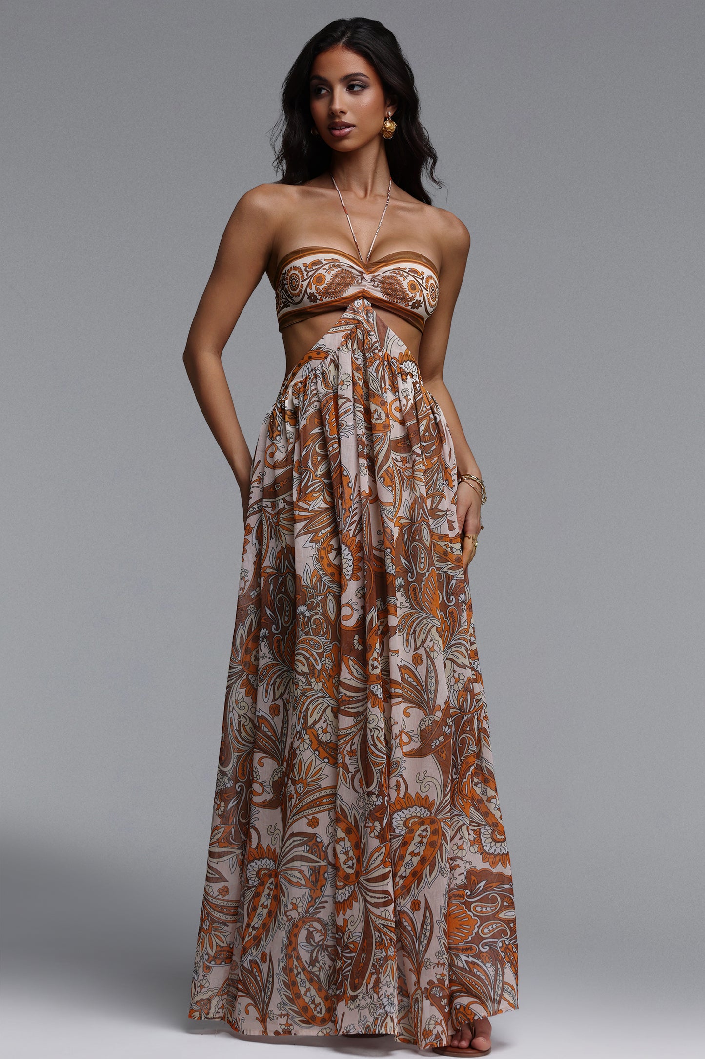Vestido Longo Polasa Resort em Chiffon com Estampa Floral