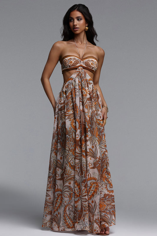 Vestido Longo Polasa Resort em Chiffon com Estampa Floral