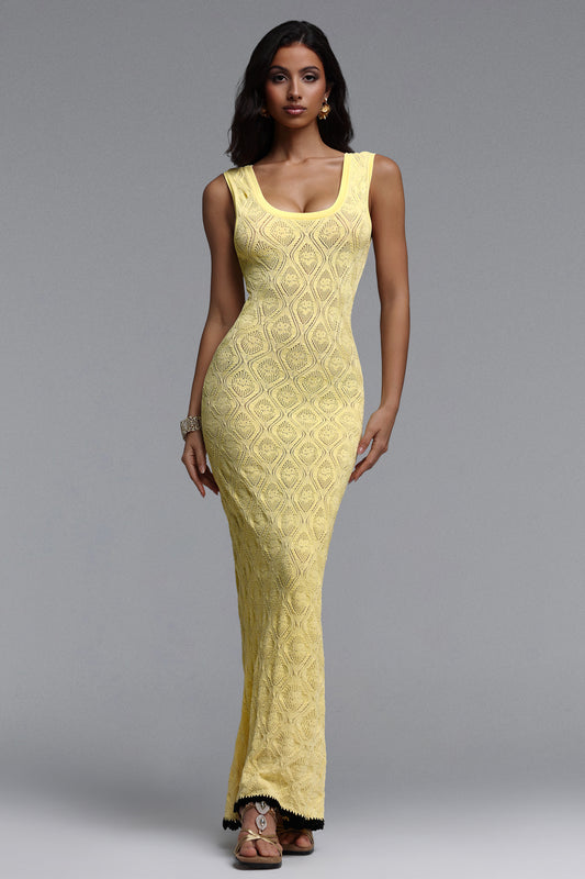 Vestido Maxi Etta Elegante em Tricô Amarelo