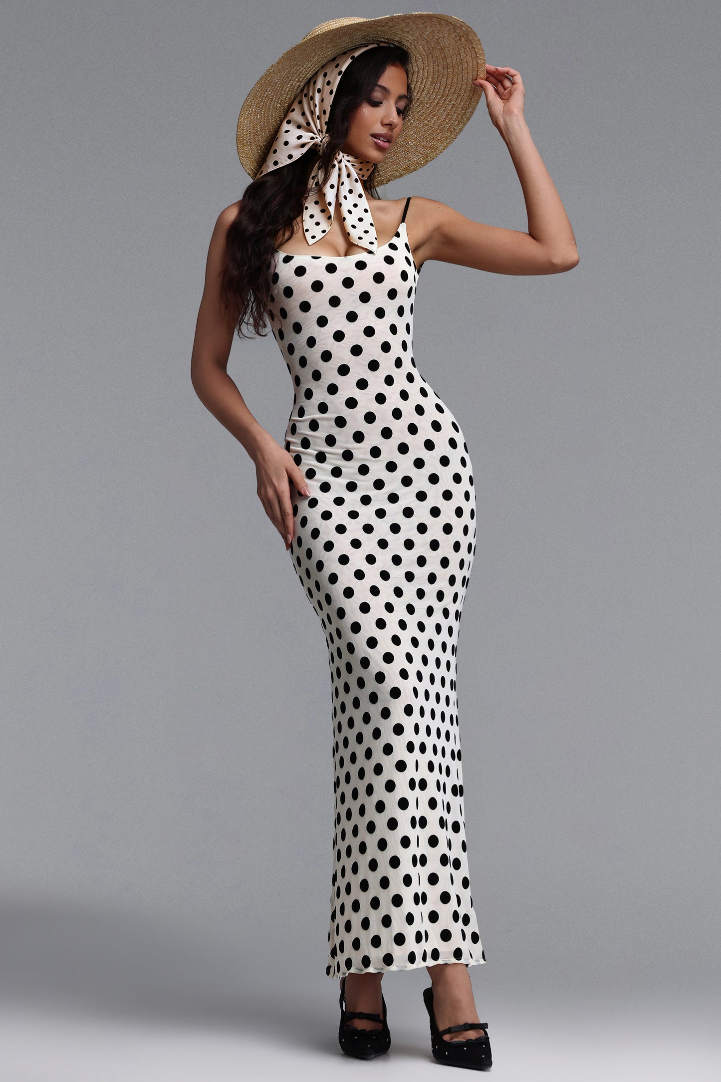 Vestido Longo Margue Resort com Poá em Tule