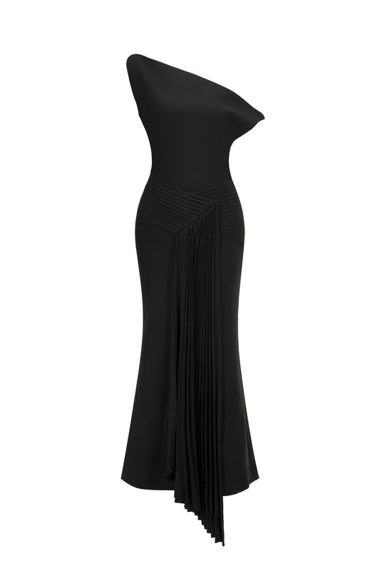 Vestido Midi Juny com Ombro Oblíquo