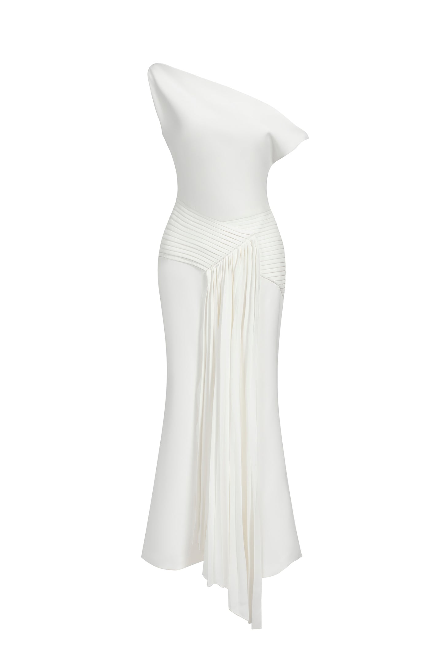Vestido Midi Paulina com Ombro Oblíquo e Pregas