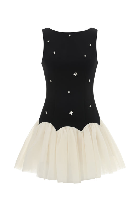 Salamo – Vestido Sem Mangas com Diamante, Comprimento Curto