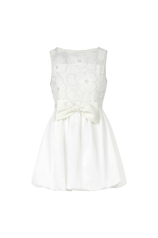 Vestido Mini Shea Sem Mangas Renda com Bordado Floral e Laço